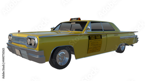 Vintage Taxi 1- Perspective F white background 3D Rendering Ilustracion 3D