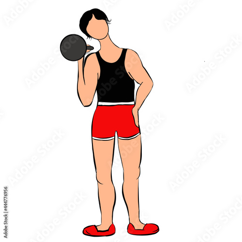 guy, man, sports, sports, health, strength training, sports with kettlebells,dumbbells, sports pumping muscle gain