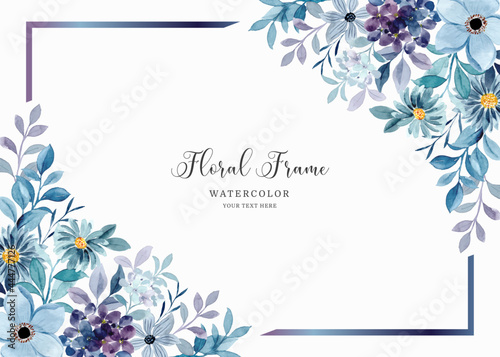 Watercolor blue purple floral frame background