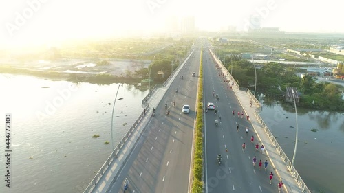 Aerial view of Thu Thiem bridge, links District 2 or Thu Duc City to Binh Thanh District in Ho Chi Minh City, Vietnam