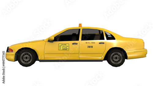 Taxi 3- Lateral view white background 3D Rendering Ilustracion 3D