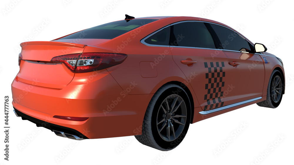Orange car taxi 1- Perspective B view white background 3D Rendering Ilustracion 3D