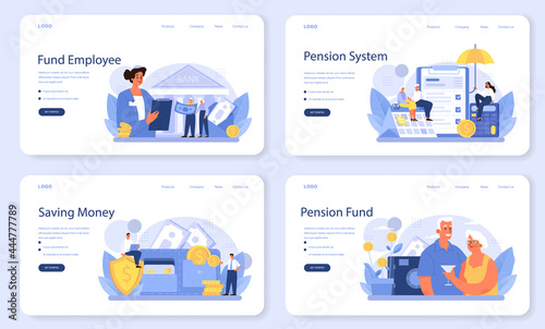 Pension fund employee web banner or landing page set. Specialist helps