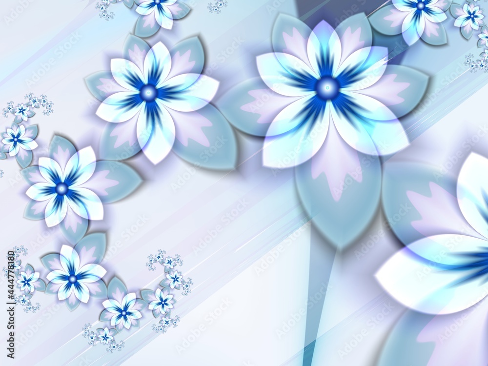 Obraz premium Blue fractal illustration background with flower. Creative element for design.Original digital artwork with place for text...Creative work.