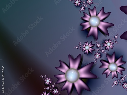 Blue fractal illustration background with flower. Creative element for design.Original digital artwork with place for text...Creative work. © valin1