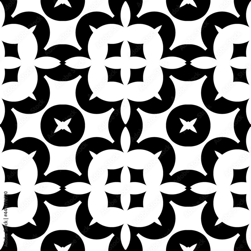 Fototapeta premium Lines, strokes, squares ornament. Black and white seamless pattern. Ancient mosaic. Digital paper print. Seamless background.