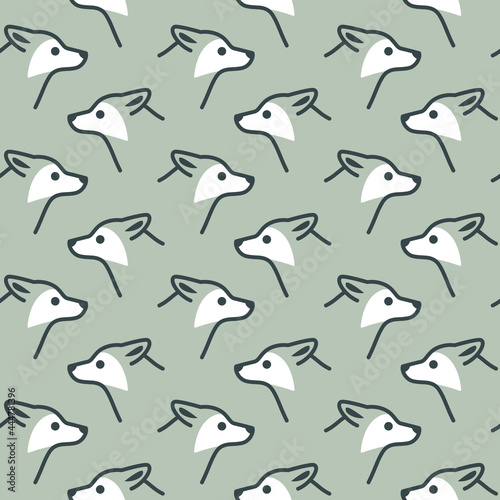 Simple seamless trendy animal pattern with wolf head. Cartoon vector print.