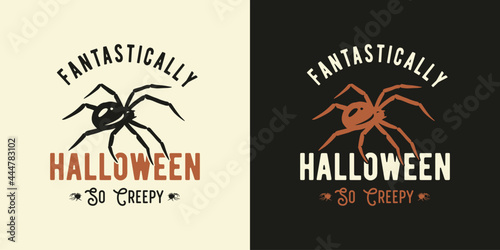 Spider halloween for t-shirt halloween print. Horror insect for spiderweb design. Spooky poisonous web tarantula for dark halloween party