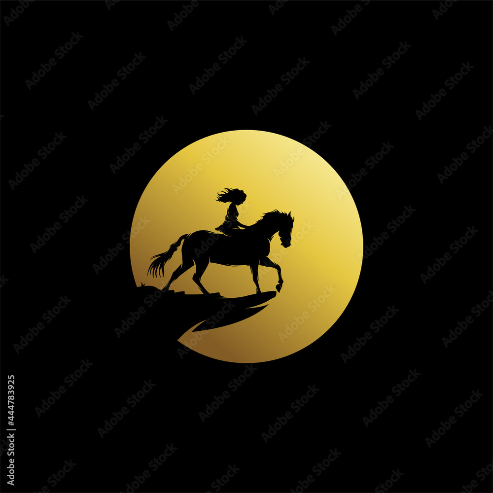 Fototapeta premium little girl riding a horse on the moon