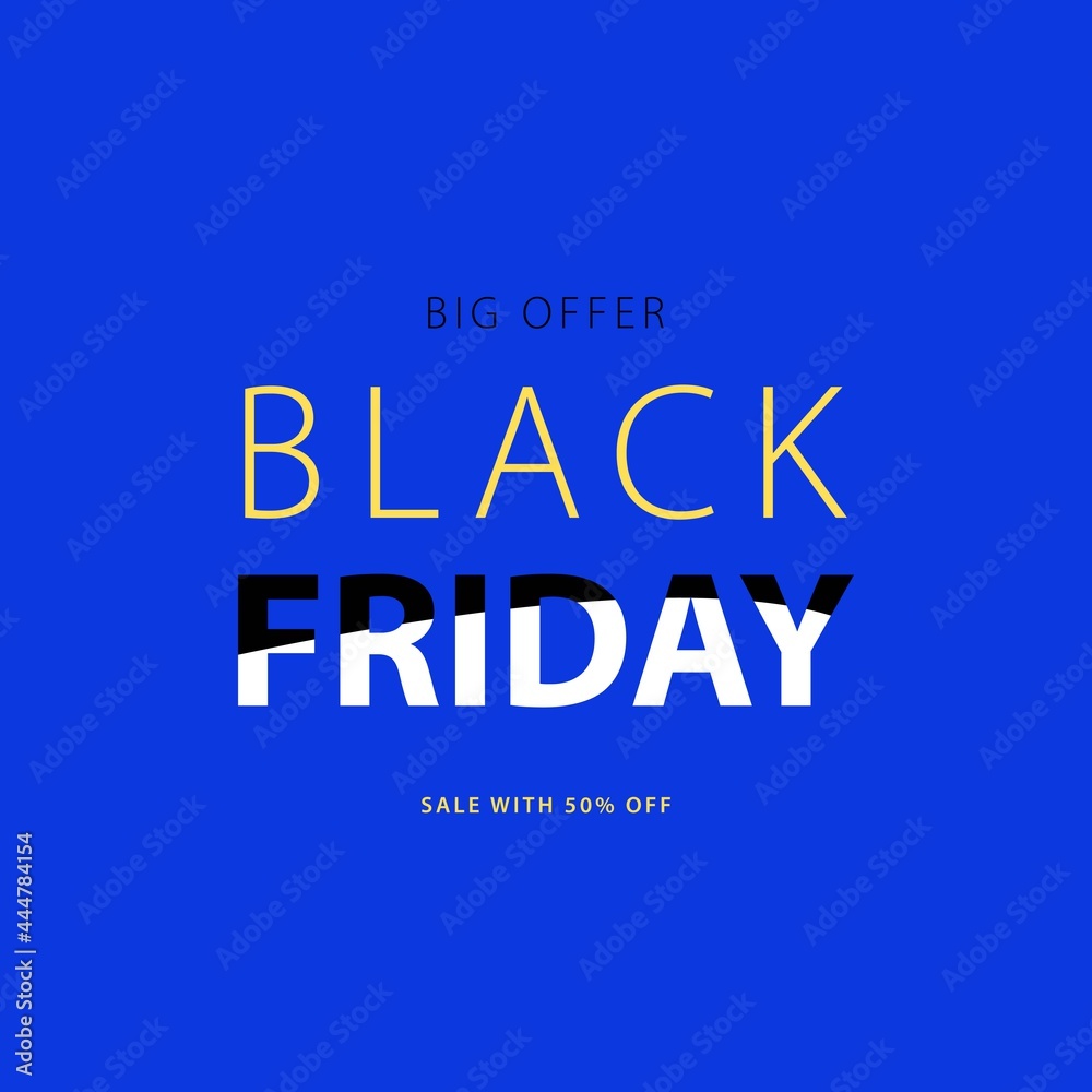 Black friday sale with realistic blue background. Beautiful lettering for Online business and products!. Vector design for poster, billboard, notice background