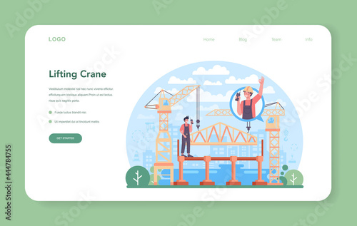Crane operator web banner or landing page. Industrial builder