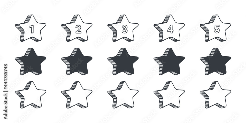 Rating signs. Quality rating icons. Drawn icons of stars. Vector illustration