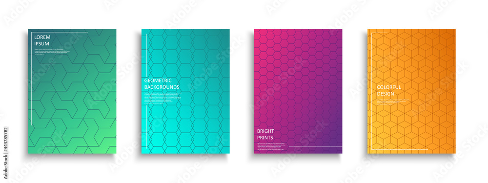 Set of bright colorful creative covers, templates, posters, placards, brochures, banners, flyers and etc. Ornamental geometric backgrounds - vibrant gradient design