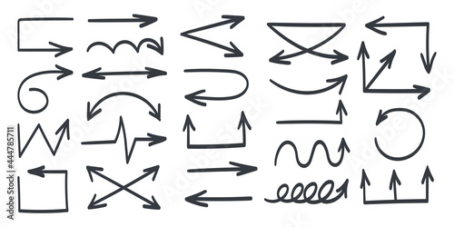Arrows icons. Black hand drawn arrows. Drawn vector arrows signs