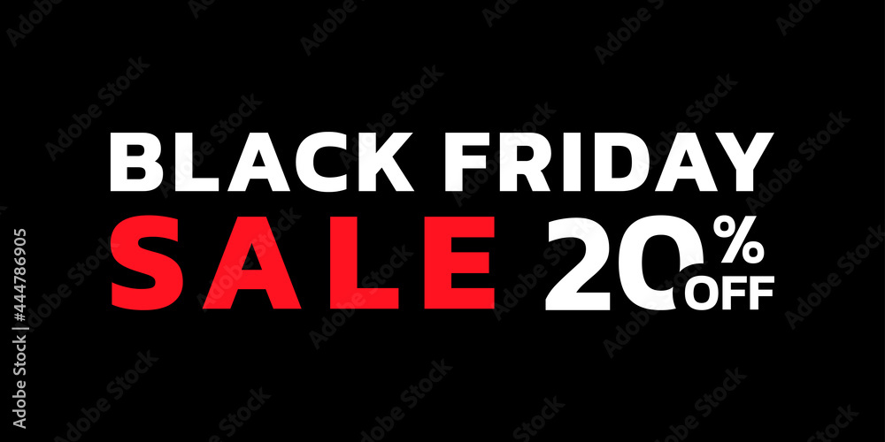 Black Friday sale banner with 20 percent price off. Modern discount card for promotion, ad and web design. Vector illustration.