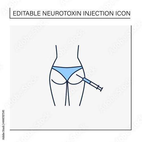 Cosmetic injection line icon.Injection into buttocks.Correction, lifting of buttock. Surgery. Beauty cosmetic procedure.Isolated vector illustration.Editable stroke