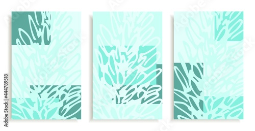 A set of posters in pastel gentle light blue colors. Abstract vector background. For cover design, advertising flyer, postcard, booklet. Stories template, social networks.
