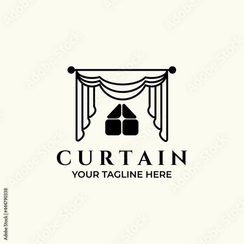 windows curtain line art icon logo minimalist vector illustration design creative