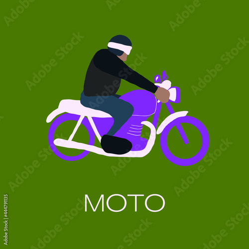 Man riding motobike, extreme sport racing, Sport background with active man riding motobike ready for internet banners, social media banners, headers of websites, vector illustration