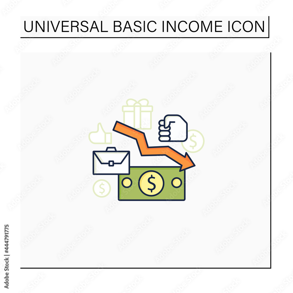 Low wages color icon. Important problem. Discouraging low wages. Less money.Universal basic income concept. Isolated vector illustration