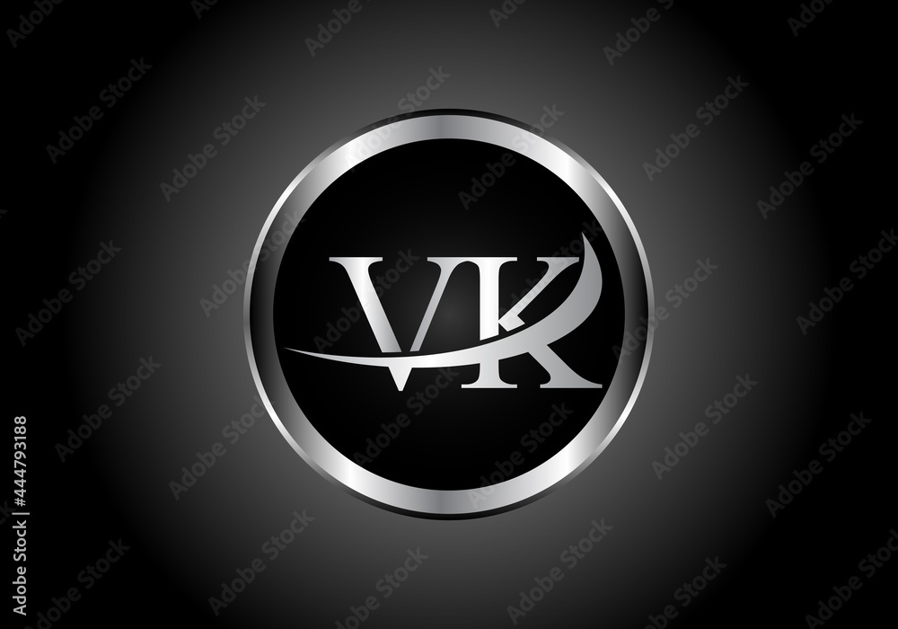 silver letter VK metal combination alphabet logo icon design with grey ...