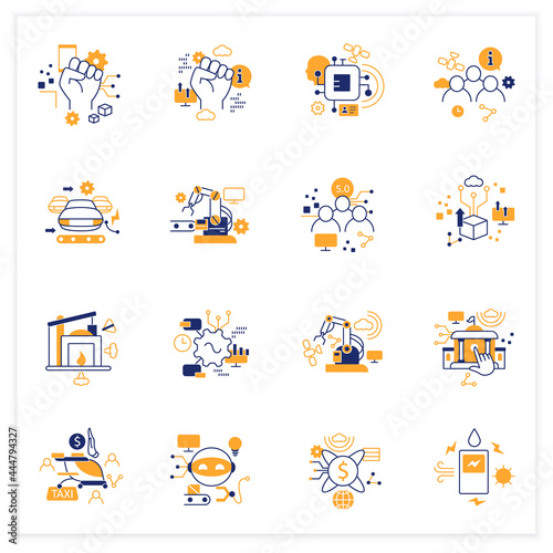 Digital transformation flat icons set. Modern technologies. Digitalization. Future. Digital revolution concept. Vector illustrations