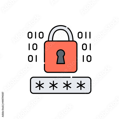 Encryption lock line icon. Isolated vector element.