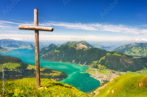 Lake Lucerne and the Swiss Alps. Panoramic view from Fronalpstock.