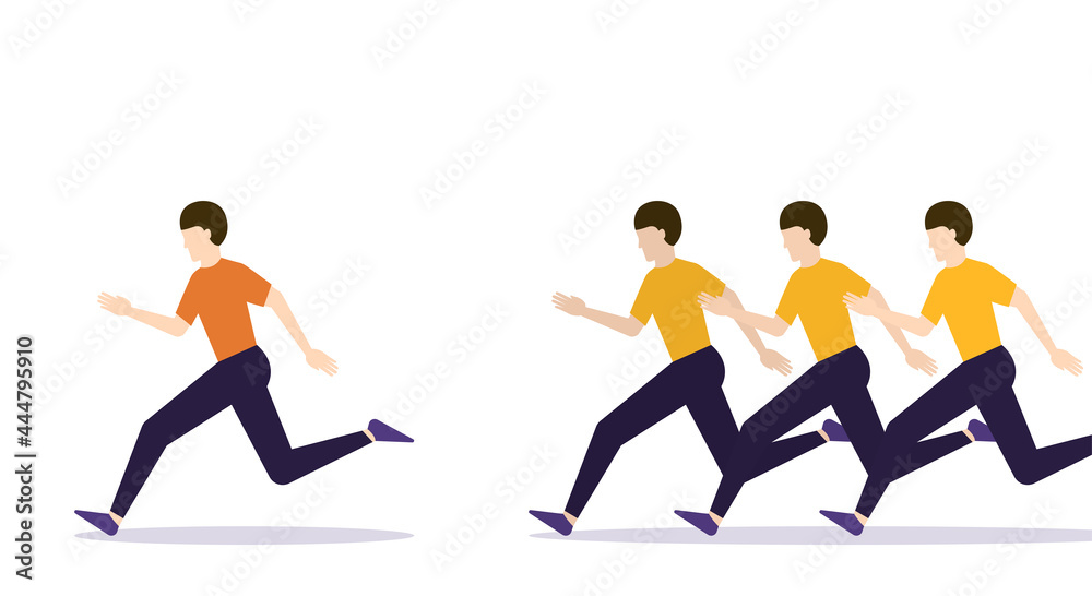Sport competition Vector illustration in flat design Man winning running contest Poster template with copy space