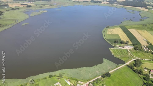 Top view of the Zygmunt August Lake and the surrounding fields,forests and access roads. photo