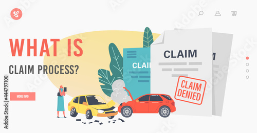 What is Claim Process Landing Page Template. Female Character Claim Insurance for Car Accident and Property Protection