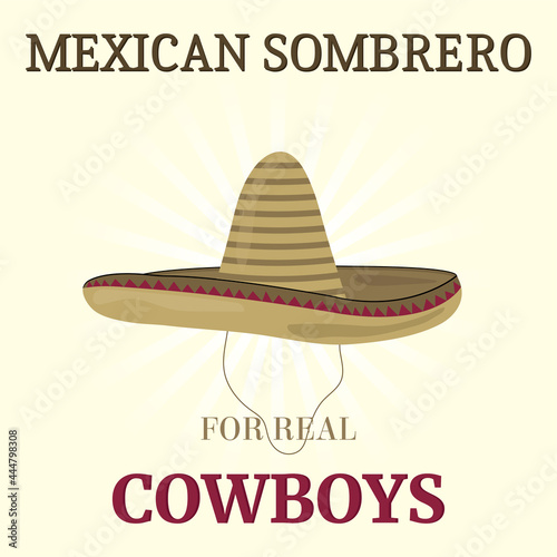 Mexican style banner with cowboy sombrero on light background with non-editable text