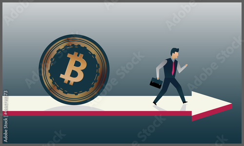 businessman chased by bitcoin in cryptocurrency price 
