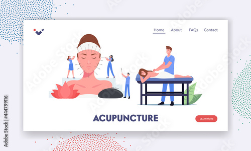 Character Applying Acupuncture Landing Page Template. Alternative Medicine With Body Injection Points. Chinese Medicine