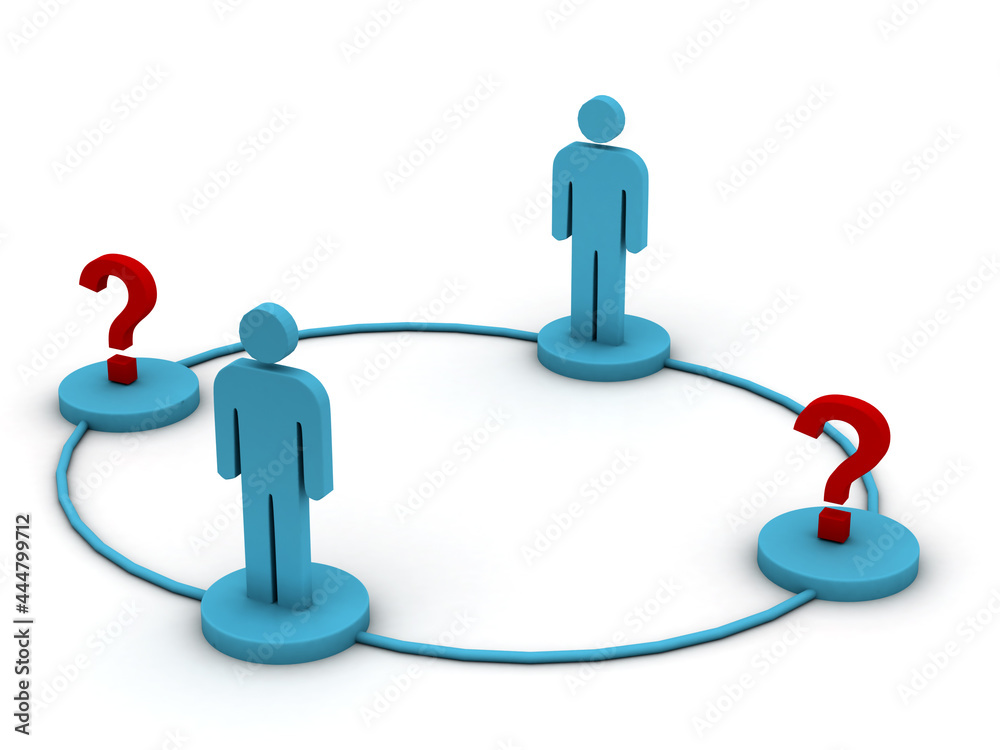 3d rendering team member selection concept, men and question mark 3d rendering team member selection concept, men and question mark