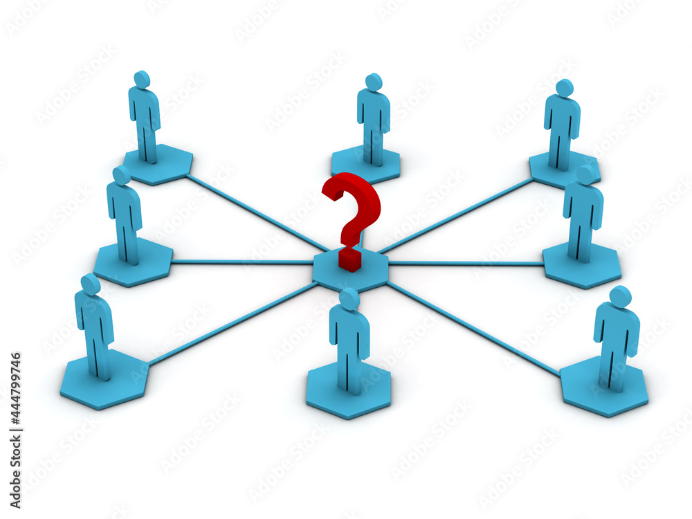 3d rendering team member selection concept, men and question mark 3d rendering team member selection concept, men and question mark