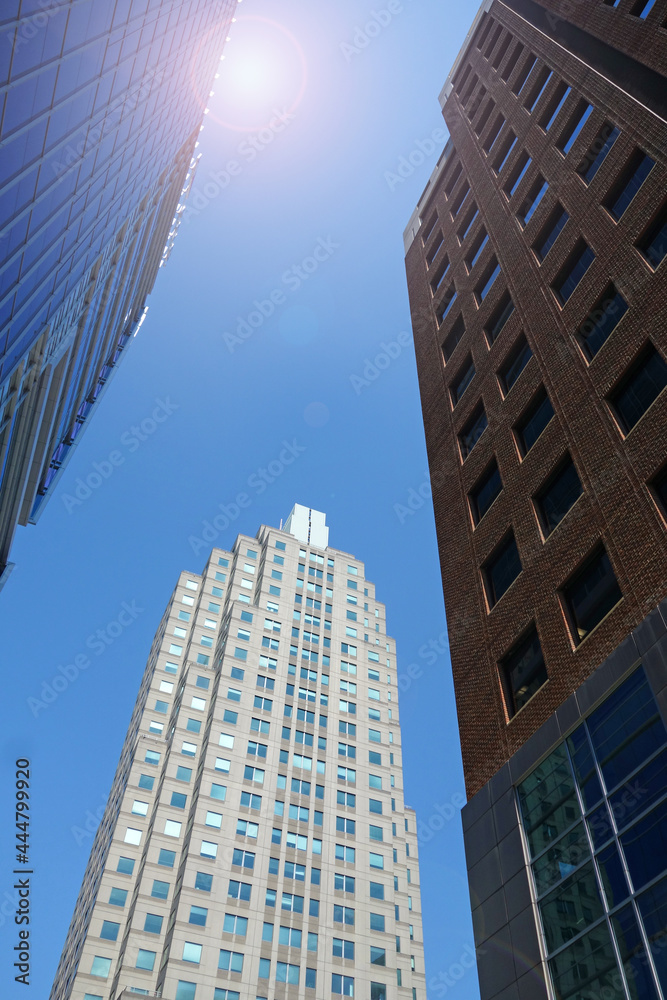 Fototapeta premium Tall office buildings on Fayettevills Street in downtown Raleigh , NC