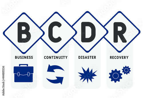BCDR - Business Continuity Disaster Recovery acronym. business concept background.  vector illustration concept with keywords and icons. lettering illustration with icons for web banner, flyer, landin