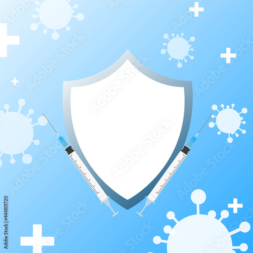 Vaccination concept Health care and protection , vaccine a treatment to cure Covid 19 Coronavirus, on blue background  , Vector illustration EPS 10
