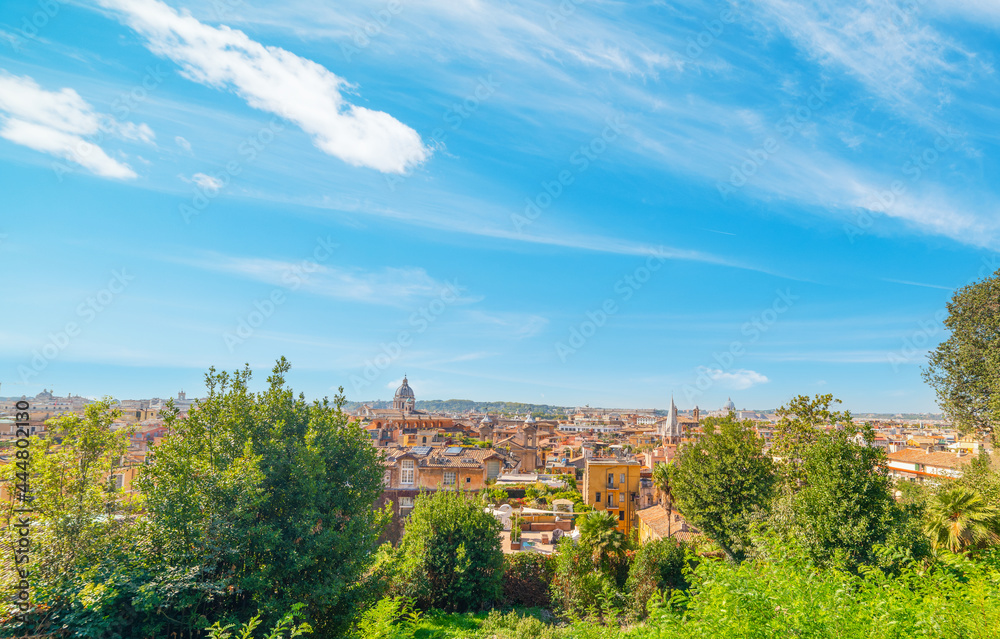 Rome seen from Pincio Terrace under a blue sky