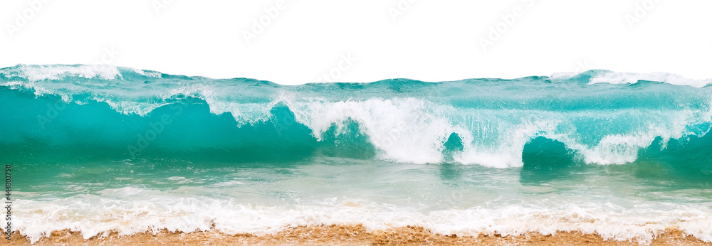 Big ocean blue waves with white foam isolated on a white background ...