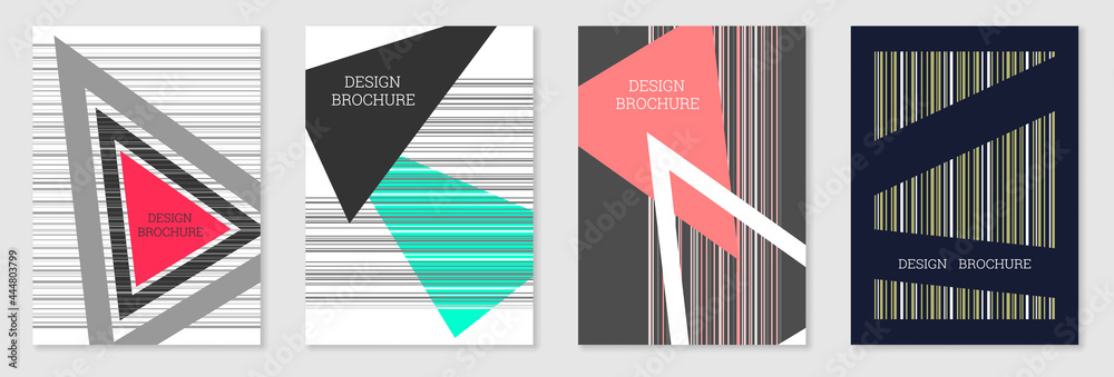 Set of cover design in Memphis style. Geometric design, abstract background. Fashionable bright cover, banner, poster, booklet. Creative colors.
