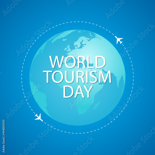 Planes over planet earth for world tourism day, vector art illustration.
