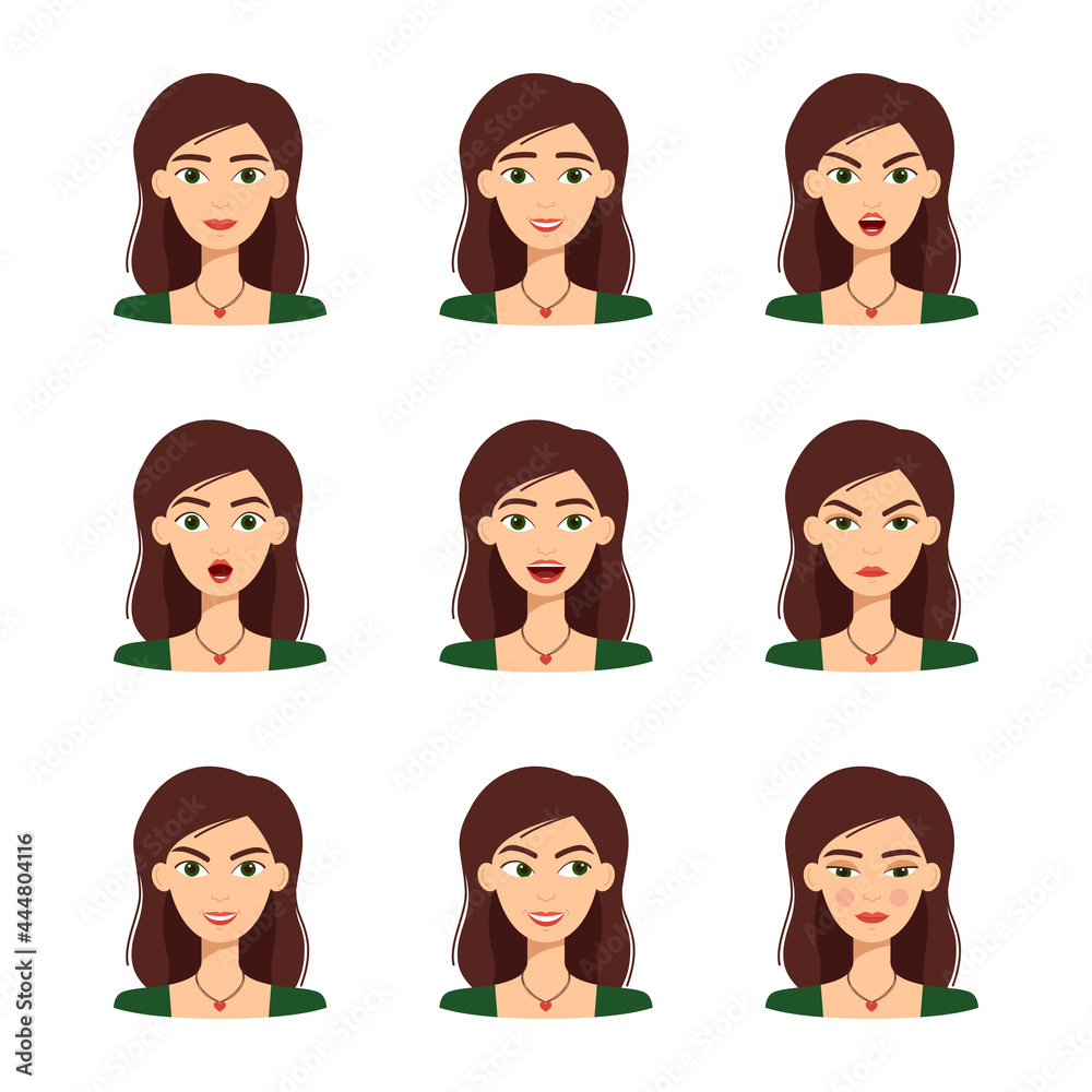 Set of beautiful girl emotions, vector illustration Set of beautiful girl emotions, vector illustration