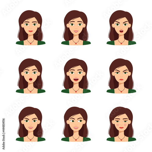 Set of beautiful girl emotions, vector illustration