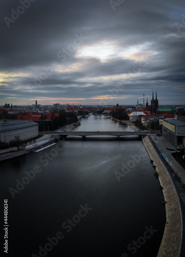 River in Wrocław on a cloudy day.