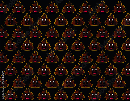 Smiling pile of poo pattern over dark brown background. 