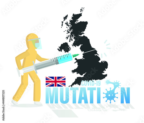 Vector background with epidemic concept. Coronovirus delta plus variant outbreak. United Kingdom risk map.