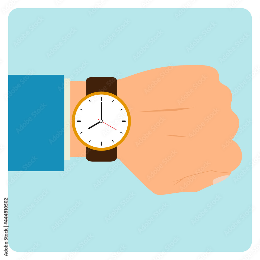Watch on the wrist. Time symbol isolated on blue background. Illustration Watch on the wrist. Time symbol isolated on blue background. Illustration