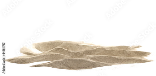 Pile dry desert sand isolated on white background and texture, side view